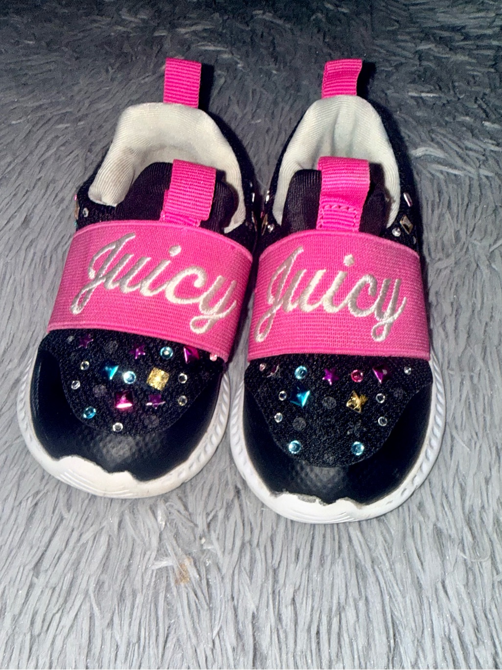 Juicy Couture Black & Pink Kids Slip-On Sneakers With Gem Accents